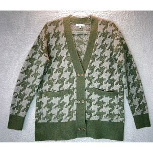Madewell Allston Houndstooth Cardigan XXS Green‎ Cream Wool Alpaca Blend Preppy